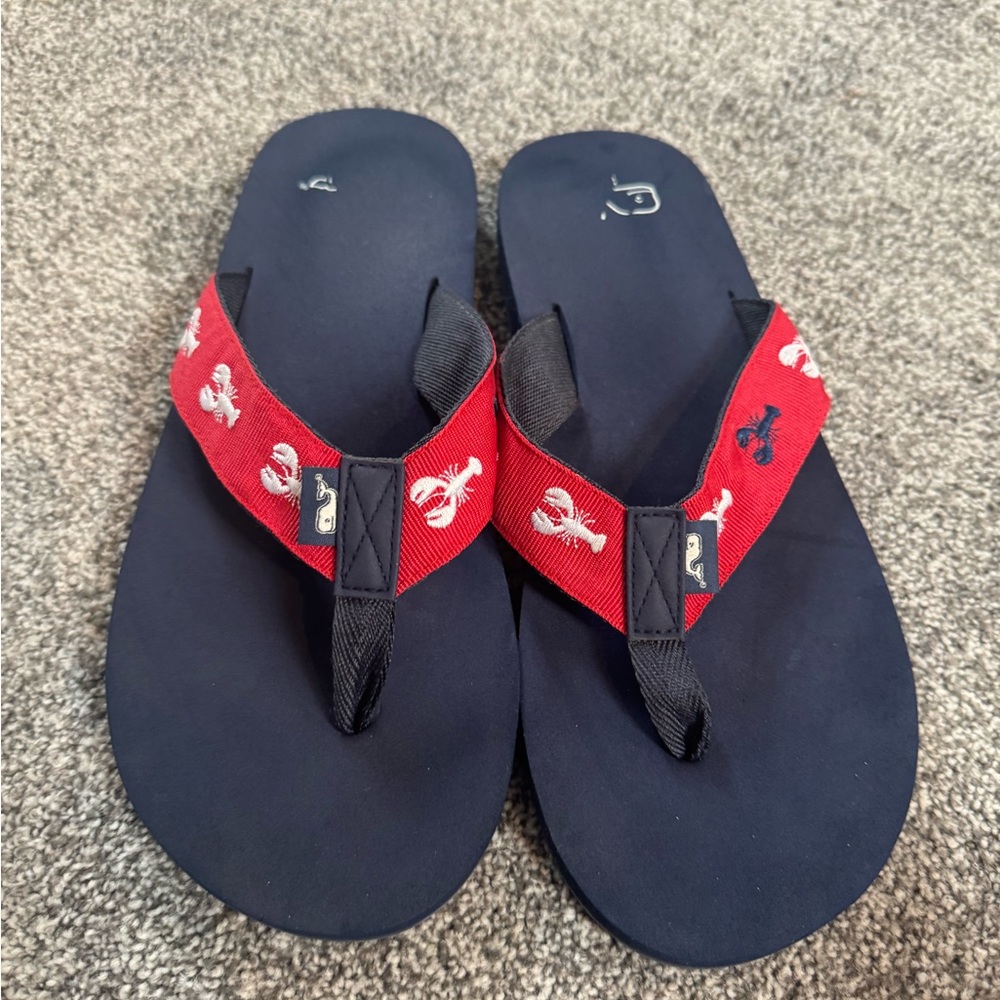 EUC Vineyard Vines Men’s Classic Foam Lobster Strap Navy & Red Flip Flop Sz 10